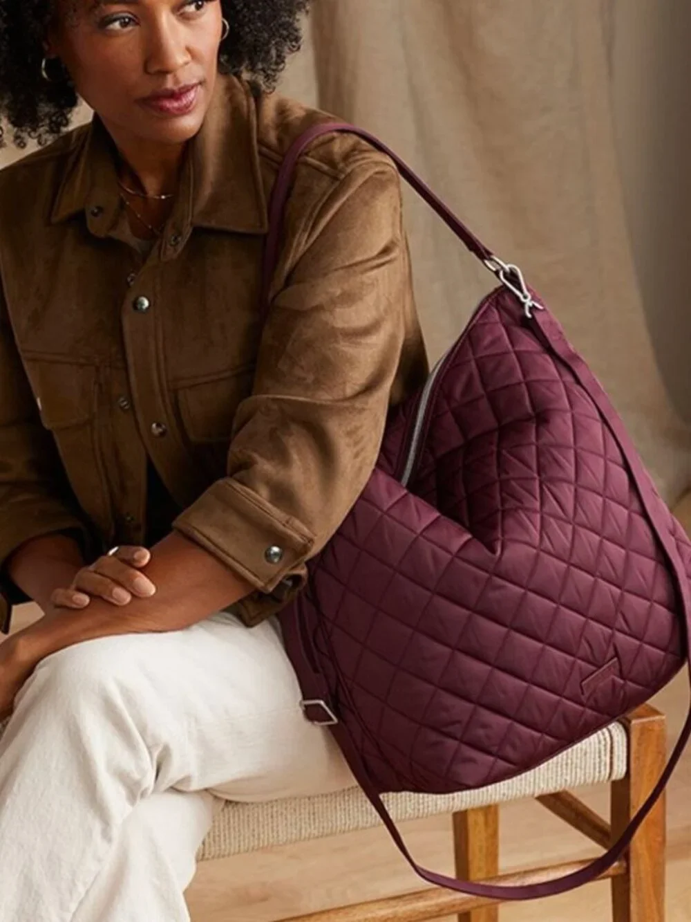 Vera Bradley Slouchy Oversize Hobo Crossbody Purse Bag Quilted Raisin NWT